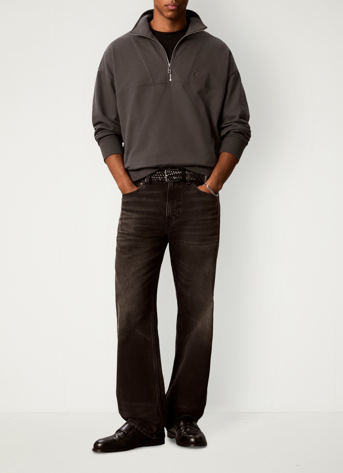 Calvin Klein Sweater met halve rits - voorkant 7 middengrijs