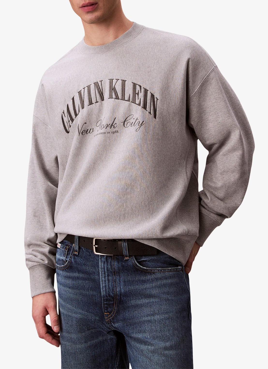 Calvin Klein Sweater met logo - detail 4 lichtgrijs
