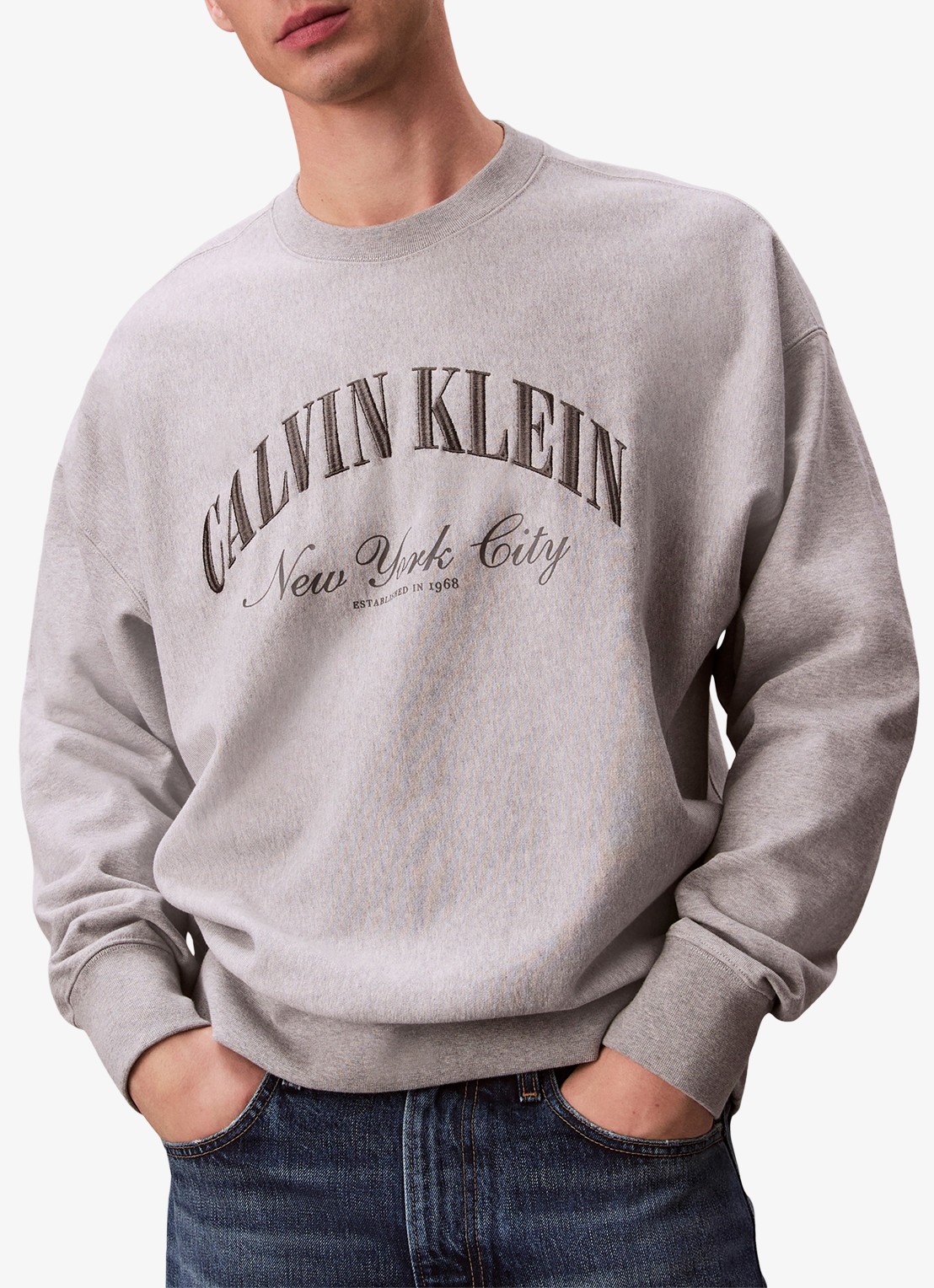 Calvin Klein Sweater met logo - detail 5 lichtgrijs