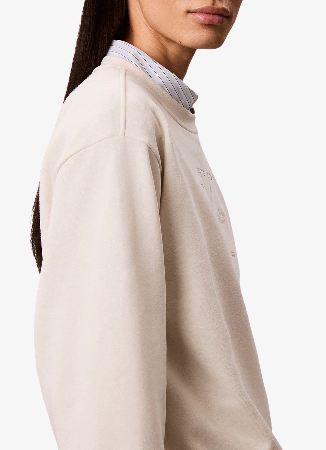 Calvin Klein Sweater met logoborduring - detail 3 creme