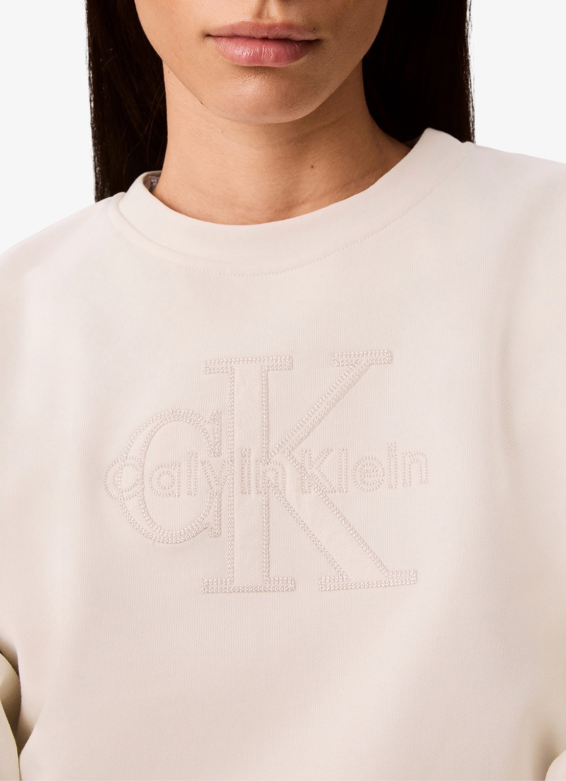 Calvin Klein Sweater met logoborduring - detail 4 creme