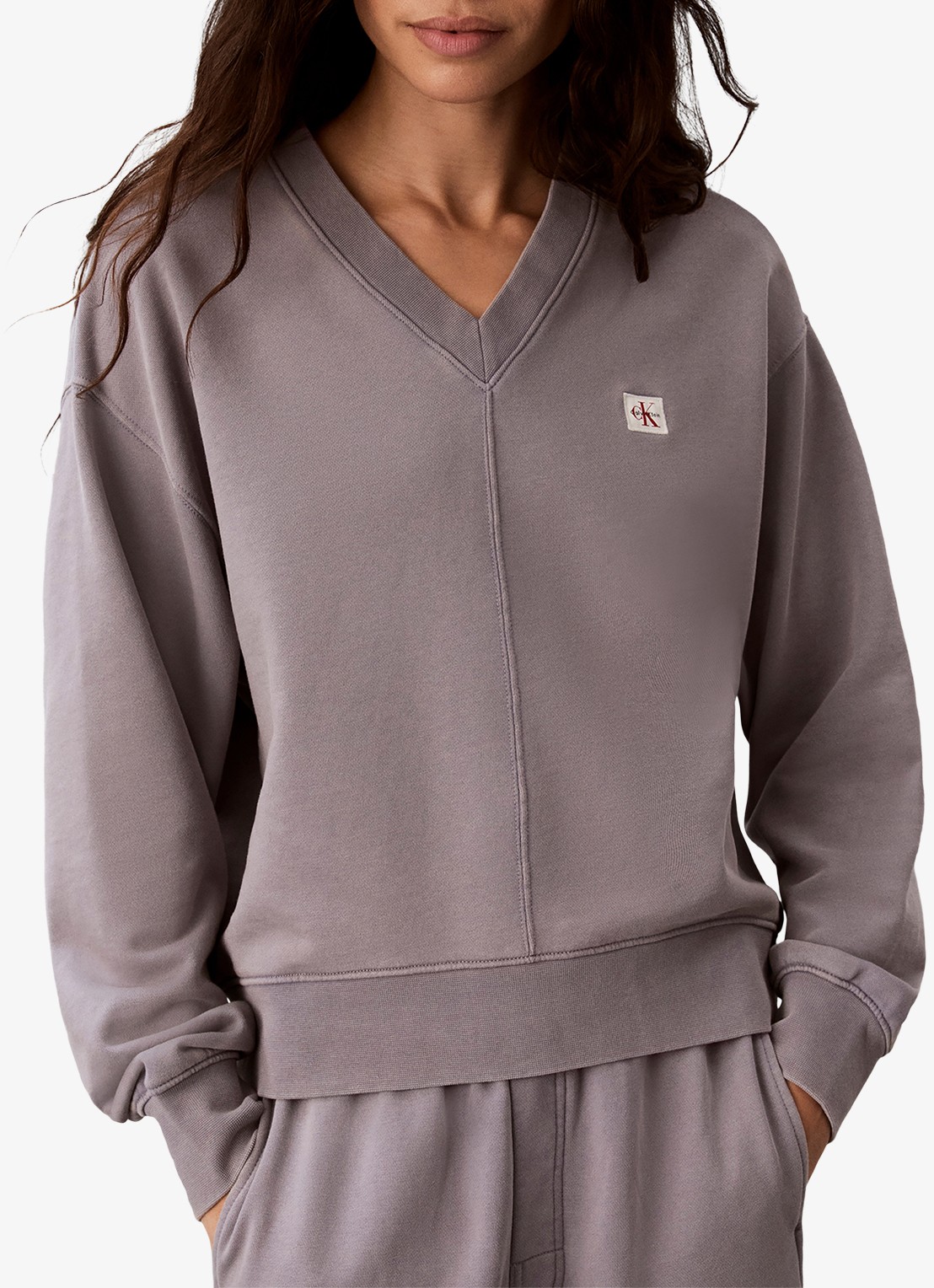 Calvin Klein Sweater met logoborduring - detail grijs