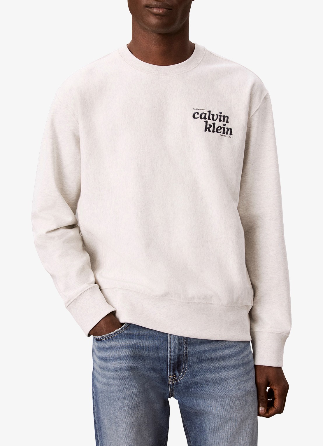 Calvin Klein Sweater met logoborduring - detail 3 lichtgrijs