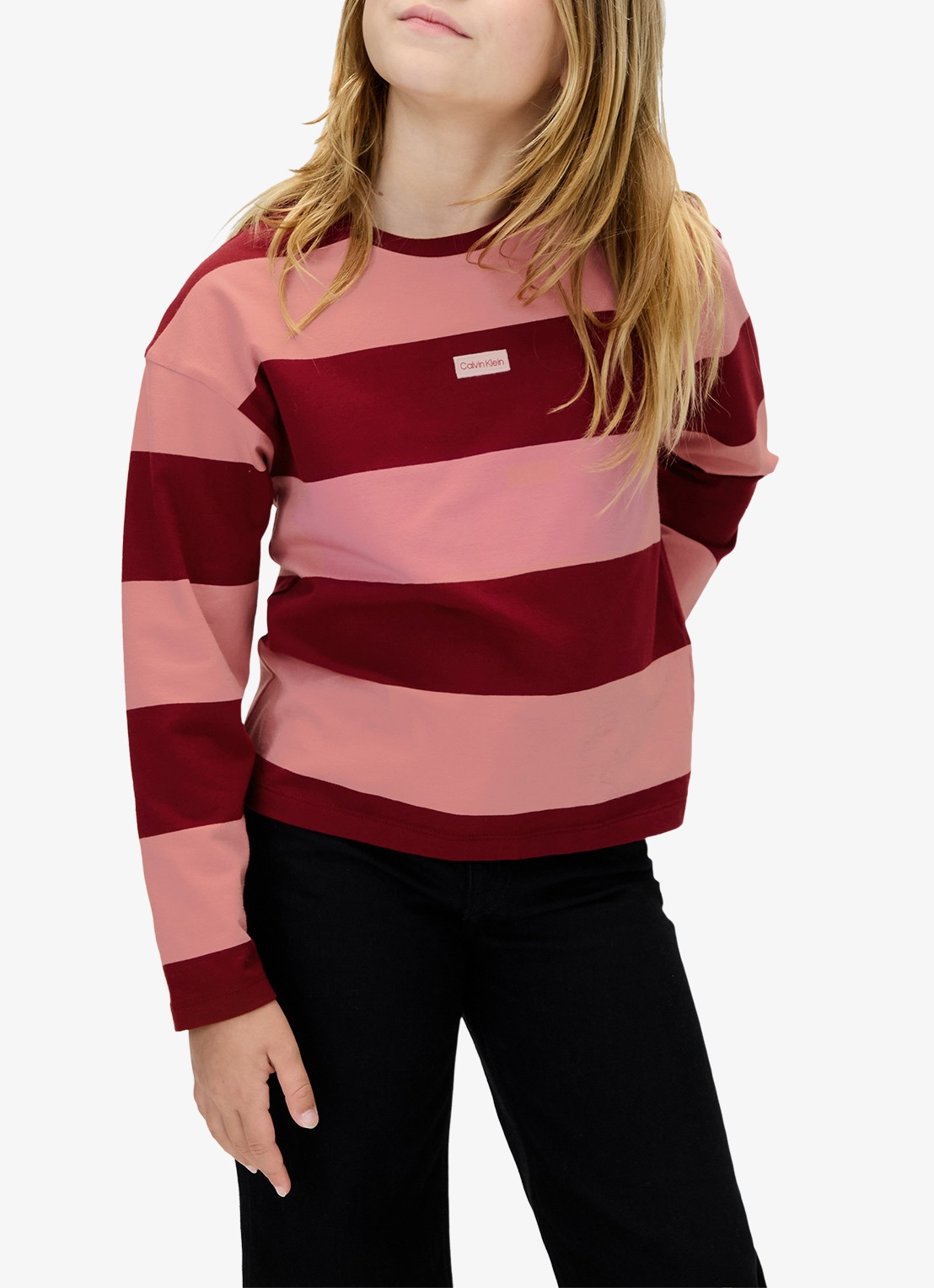 Calvin Klein Sweater met streepprint - detail 3 bordeauxrood