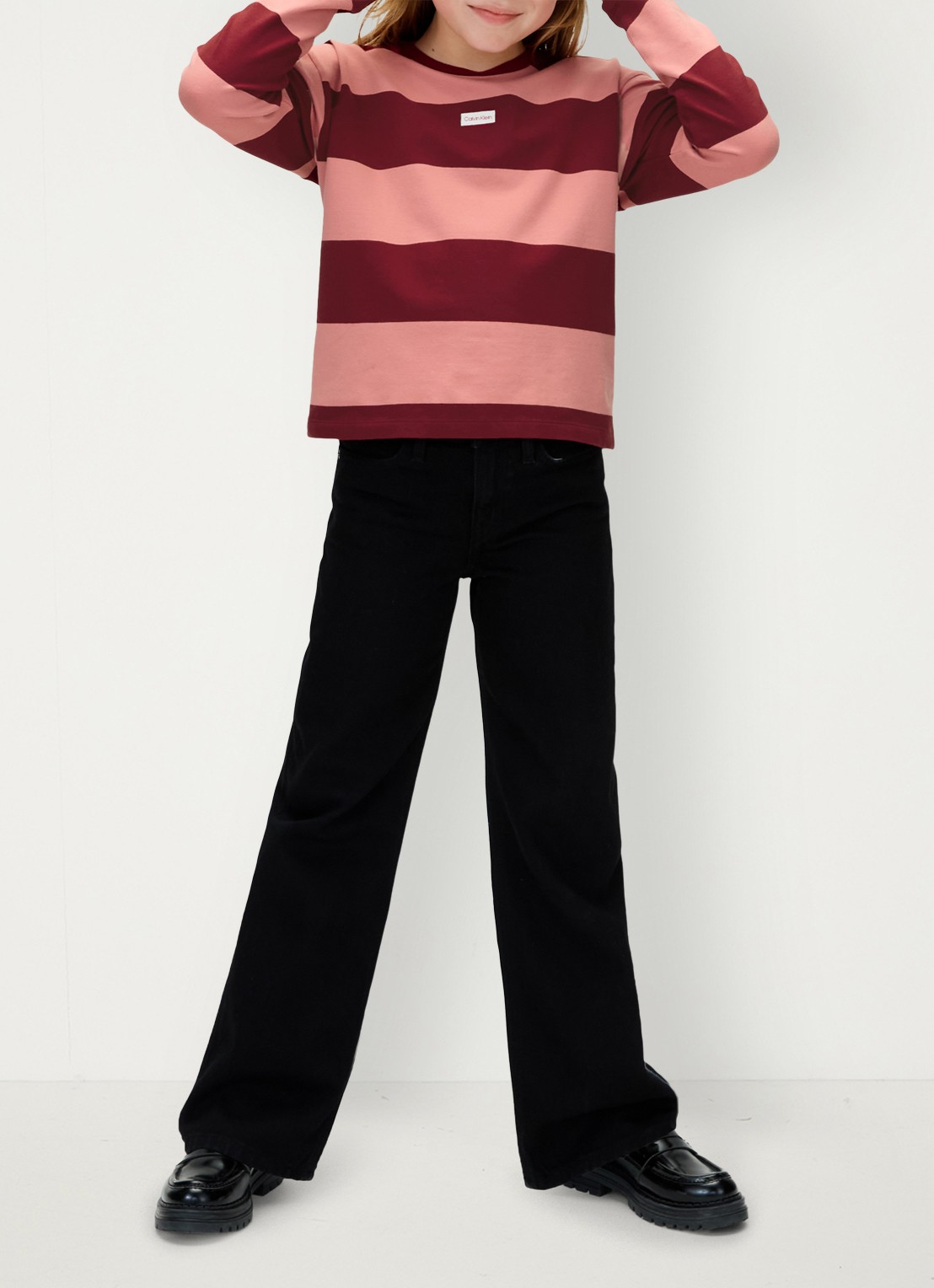 Calvin Klein Sweater met streepprint - voorkant 2 bordeauxrood