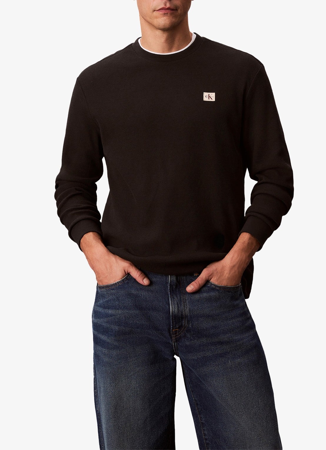 Calvin Klein Sweater met structuur en logo - detail 2 zwart