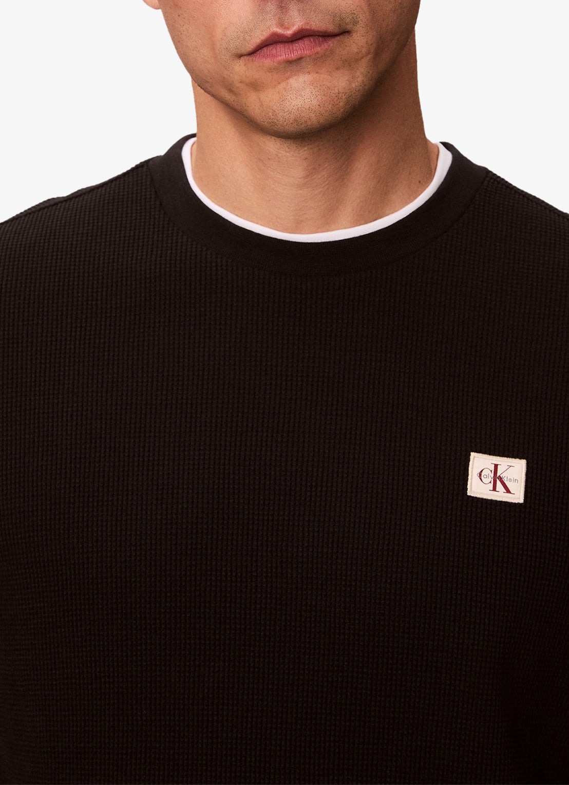 Calvin Klein Sweater met structuur en logo - detail 5 zwart
