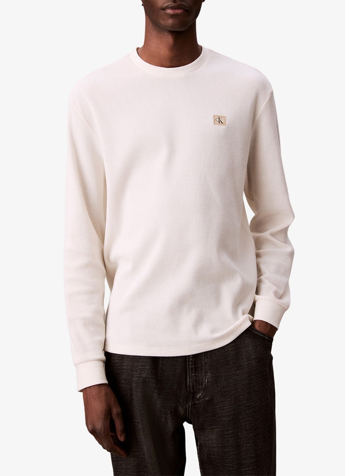Calvin Klein Sweater met structuur en logo - detail 4 beige