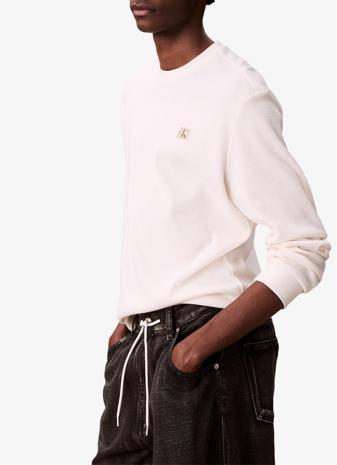 Calvin Klein Sweater met structuur en logo - detail 6 beige