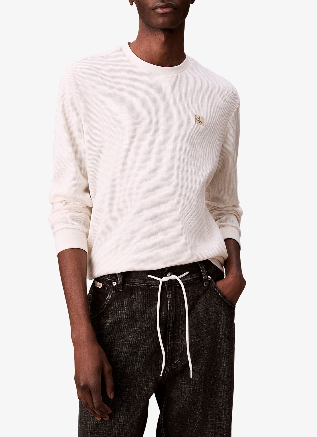 Calvin Klein Sweater met structuur en logo - detail 7 beige