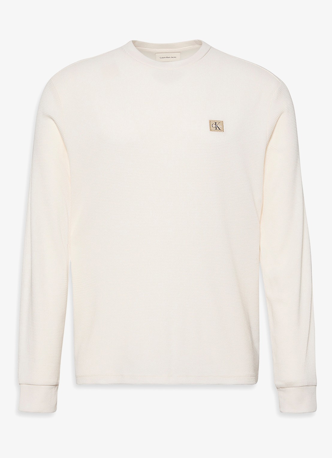 Calvin Klein Sweater met structuur en logo - voorkant 2 beige