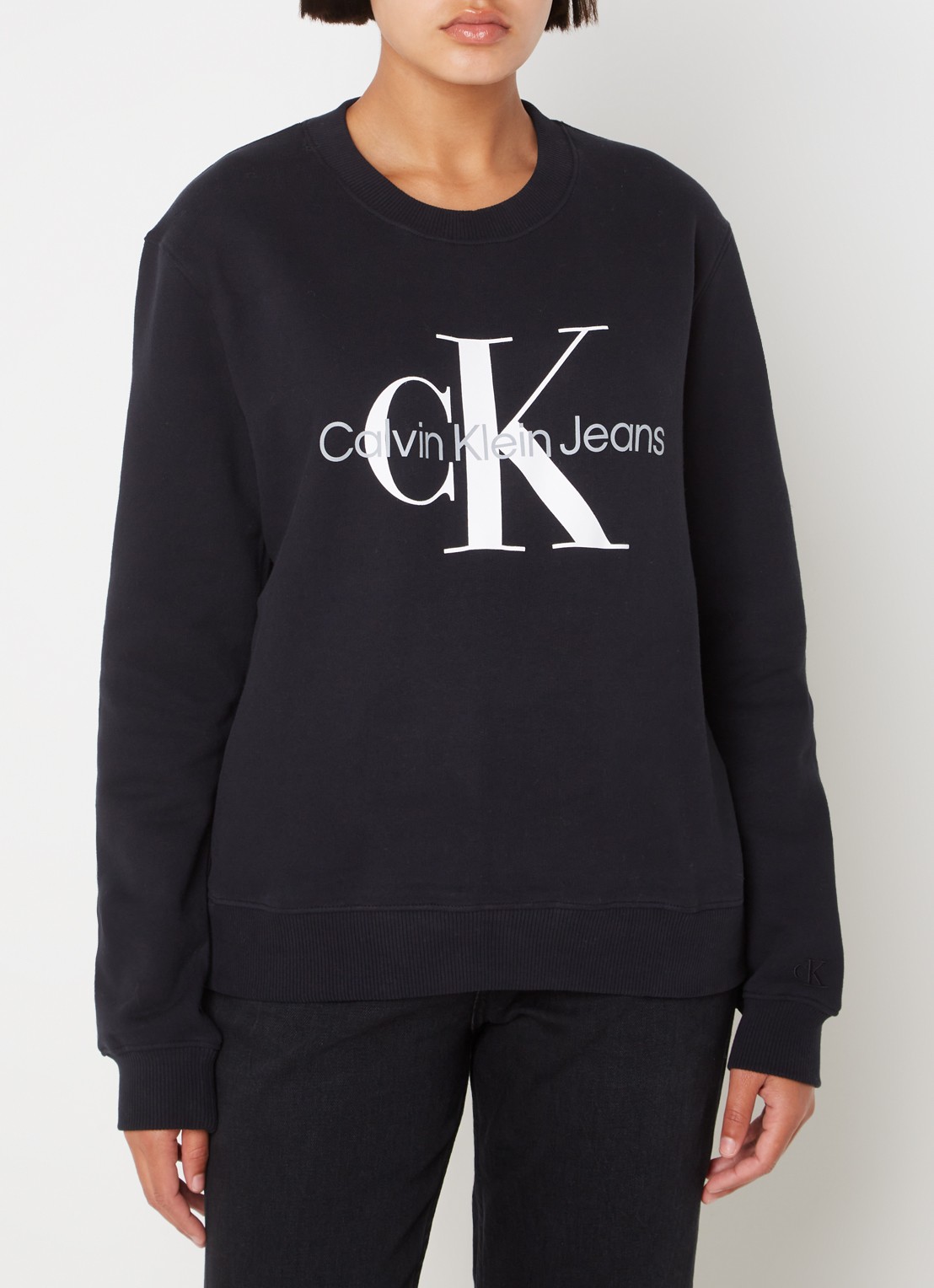 Calvin Klein  Sweater van katoen met logoprint  - detail 4 zwart