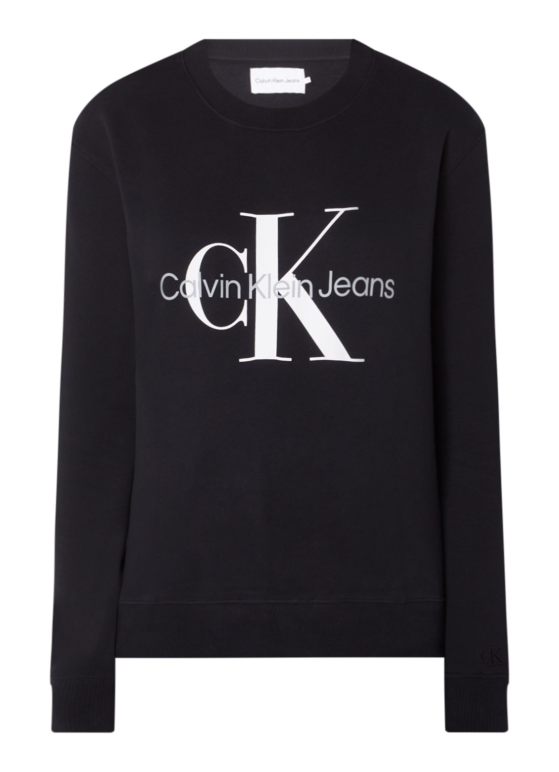 Calvin Klein  Sweater van katoen met logoprint  - voorkant 2 zwart