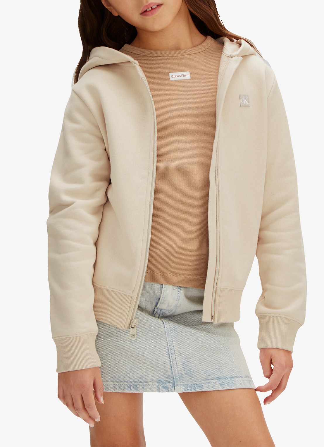 Calvin Klein Sweatvest met logo - detail 4 beige