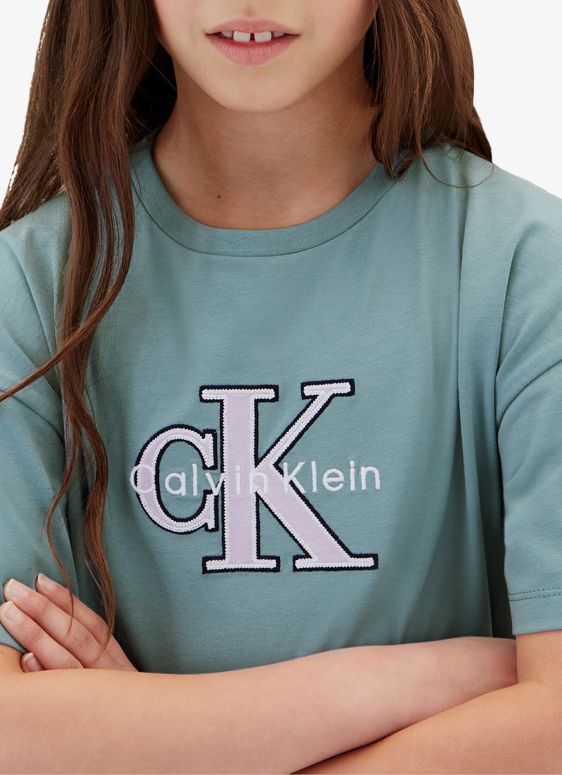 Calvin Klein T-Shirt jurk met logoborduring - detail blauwgrijs