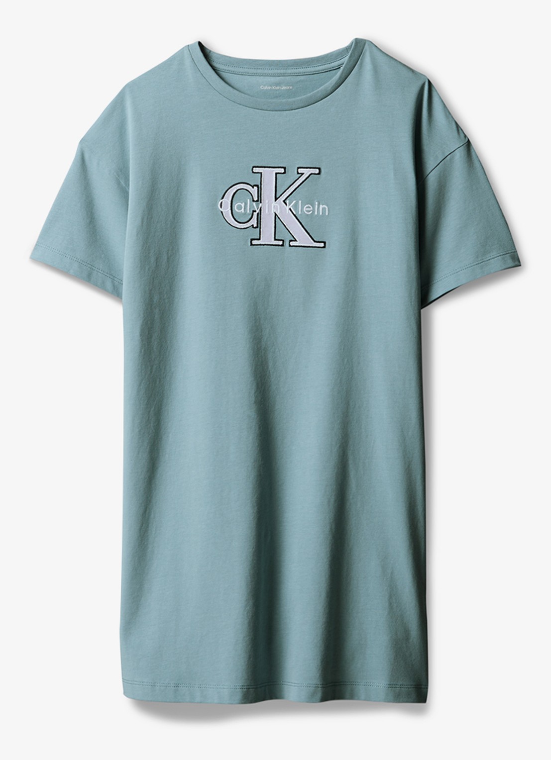 Calvin Klein T-Shirt jurk met logoborduring - voorkant 3 blauwgrijs