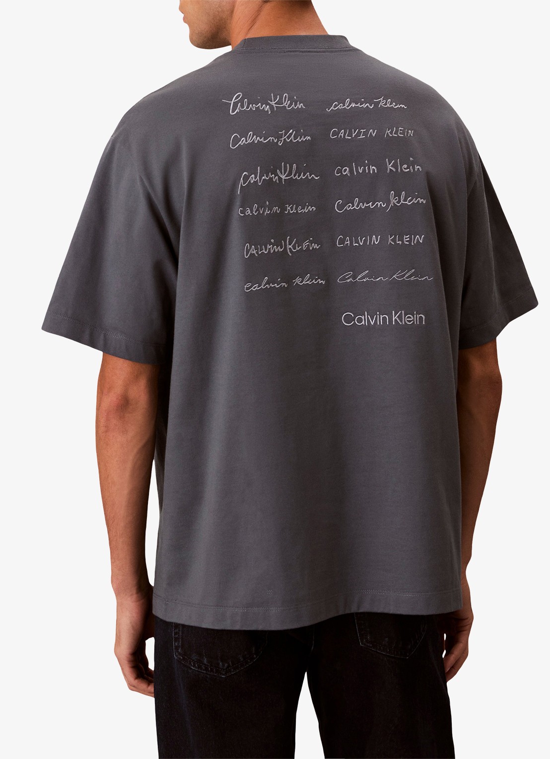 Calvin Klein T-shirt met logo- en backprint - achterkant donkergrijs