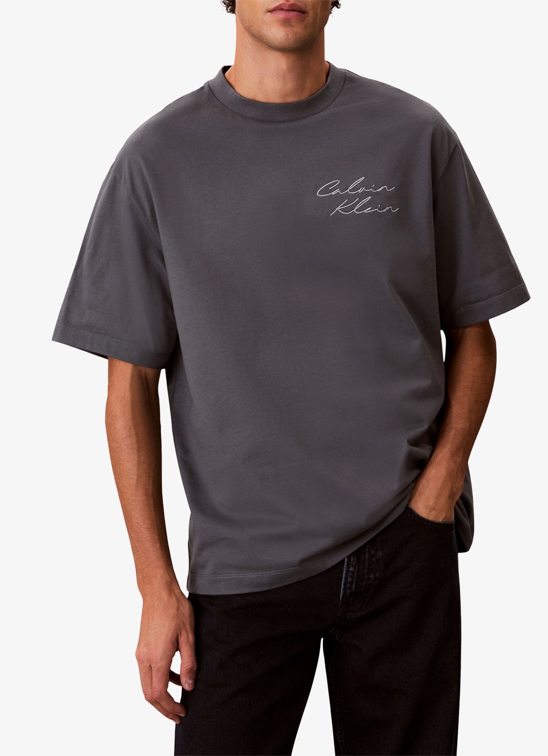 Calvin Klein T-shirt met logo- en backprint - detail 2 donkergrijs