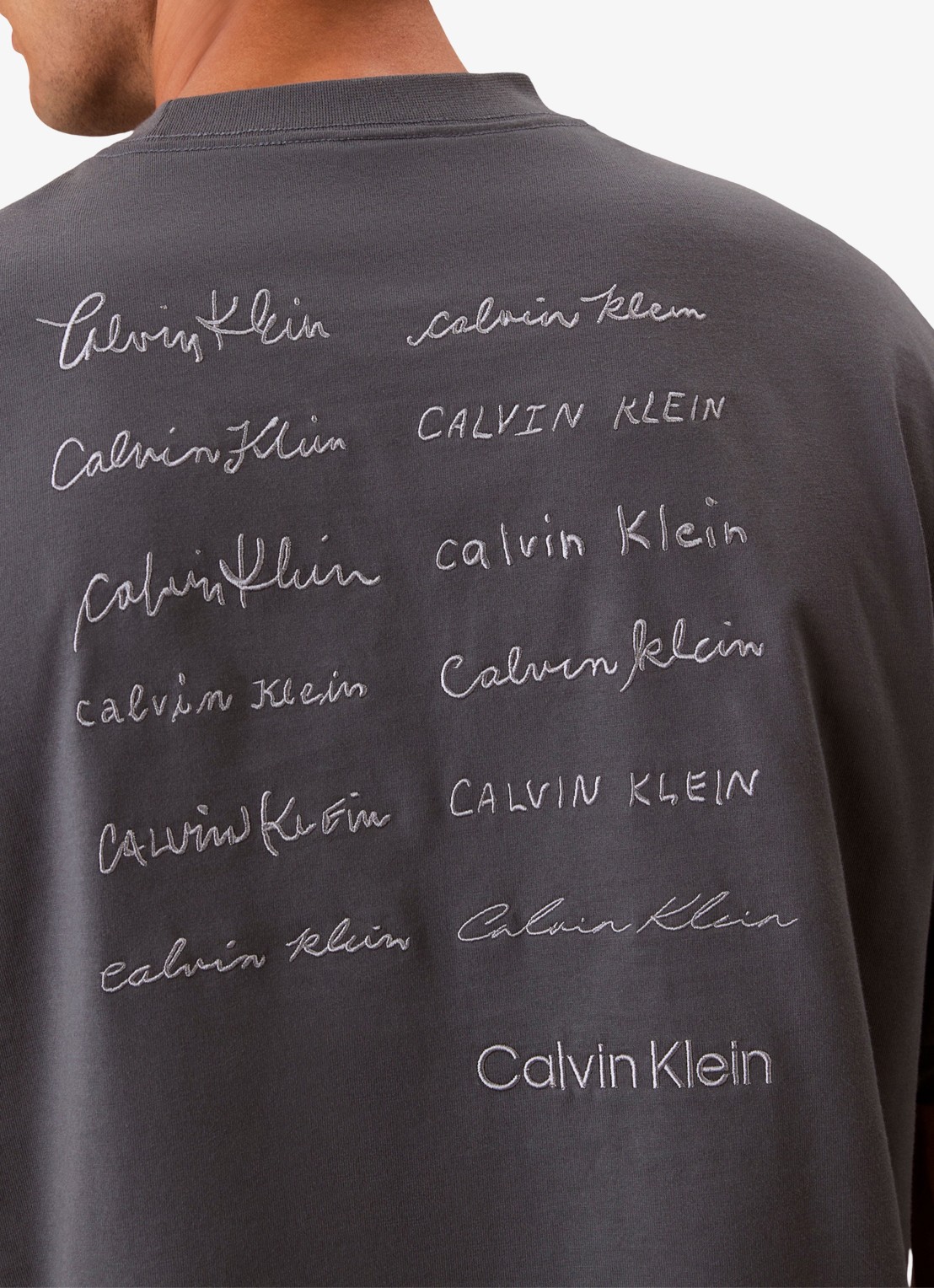 Calvin Klein T-shirt met logo- en backprint - detail 3 donkergrijs