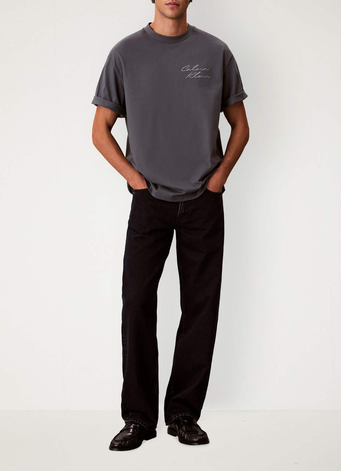 Calvin Klein T-shirt met logo- en backprint - voorkant 5 donkergrijs