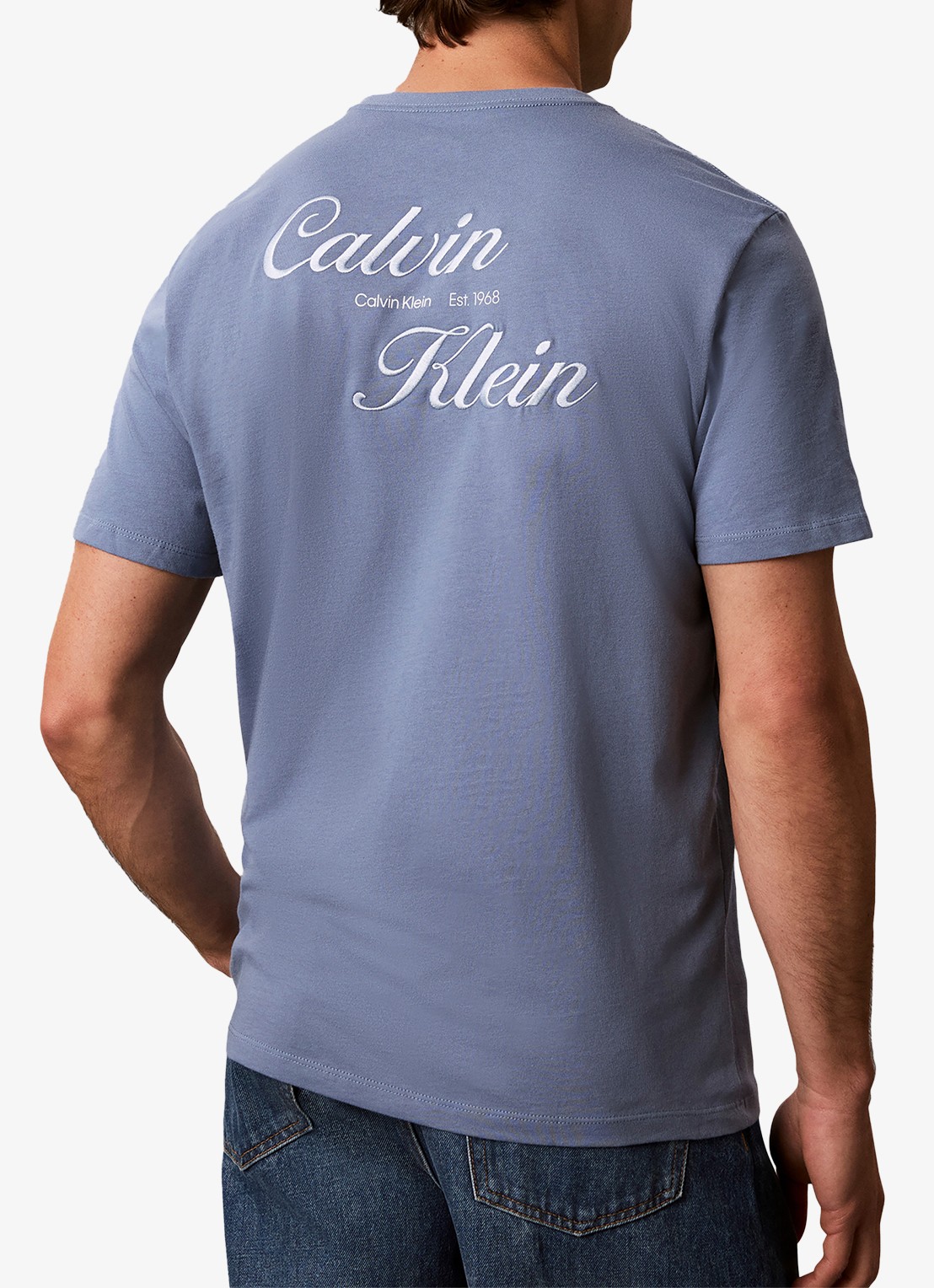 Calvin Klein T-shirt met logo- en backprint - achterkant dusty sailor blue-c4i /  blauw