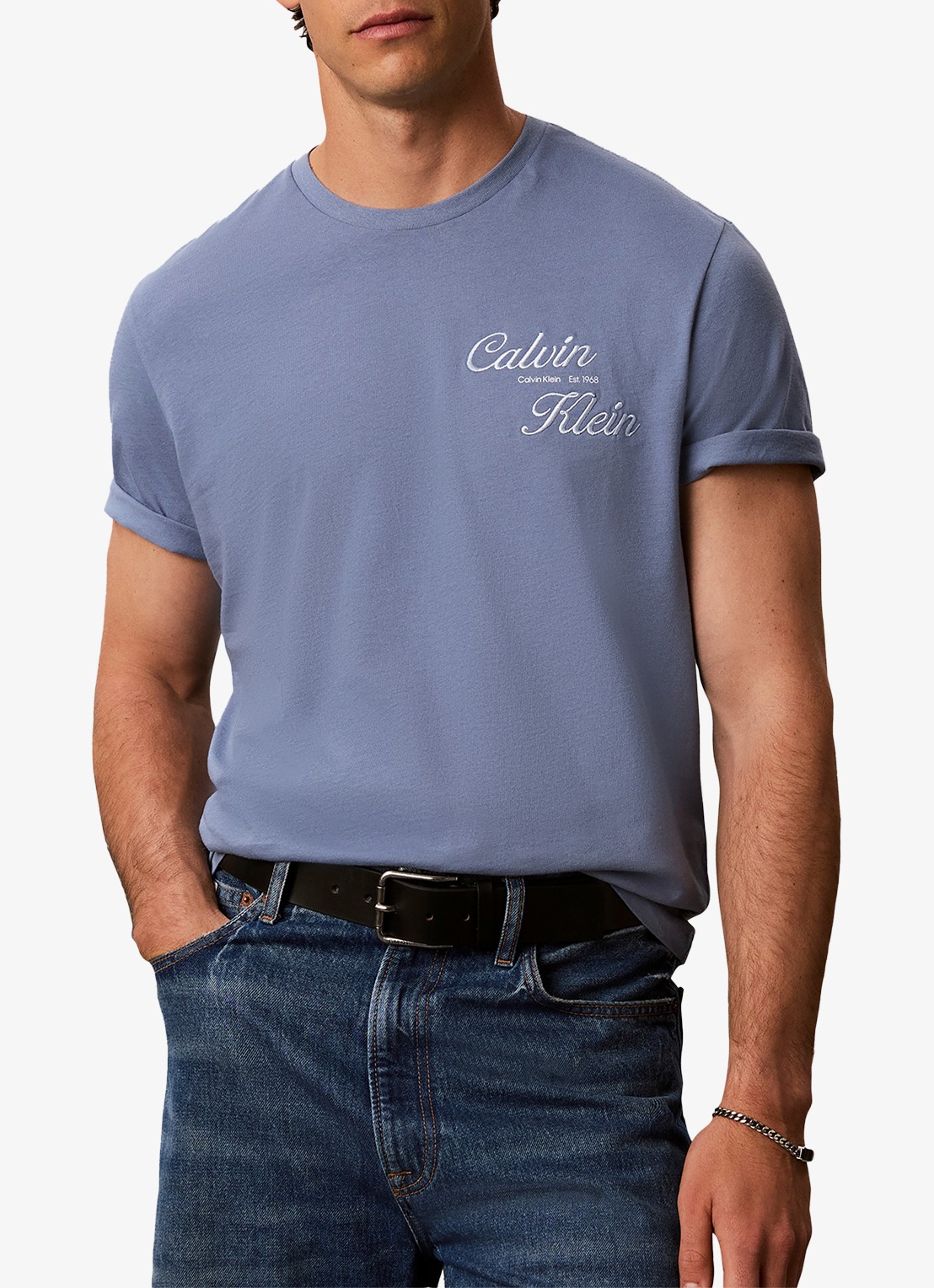 Calvin Klein T-shirt met logo- en backprint - detail 3 dusty sailor blue-c4i /  blauw