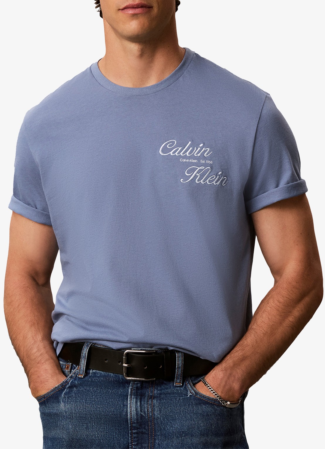 Calvin Klein T-shirt met logo- en backprint - detail 4 dusty sailor blue-c4i /  blauw