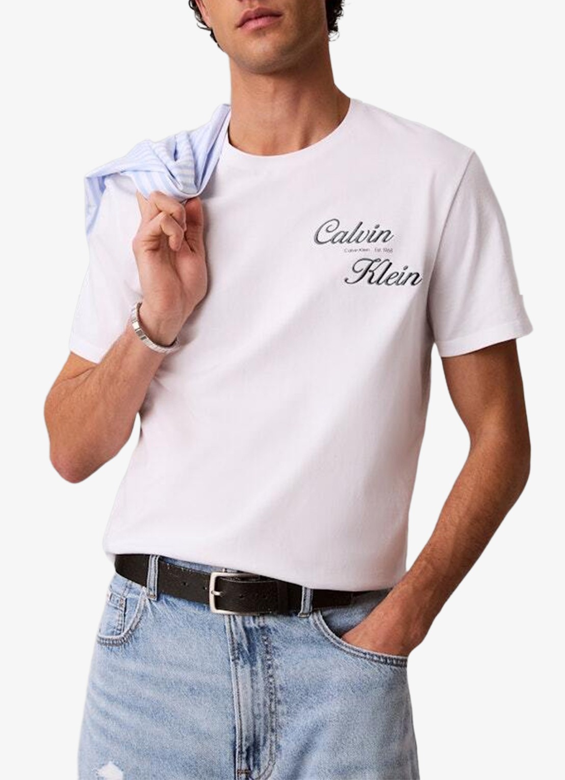 Calvin Klein T-shirt met logo- en backprint - detail bright white-yaf /  wit