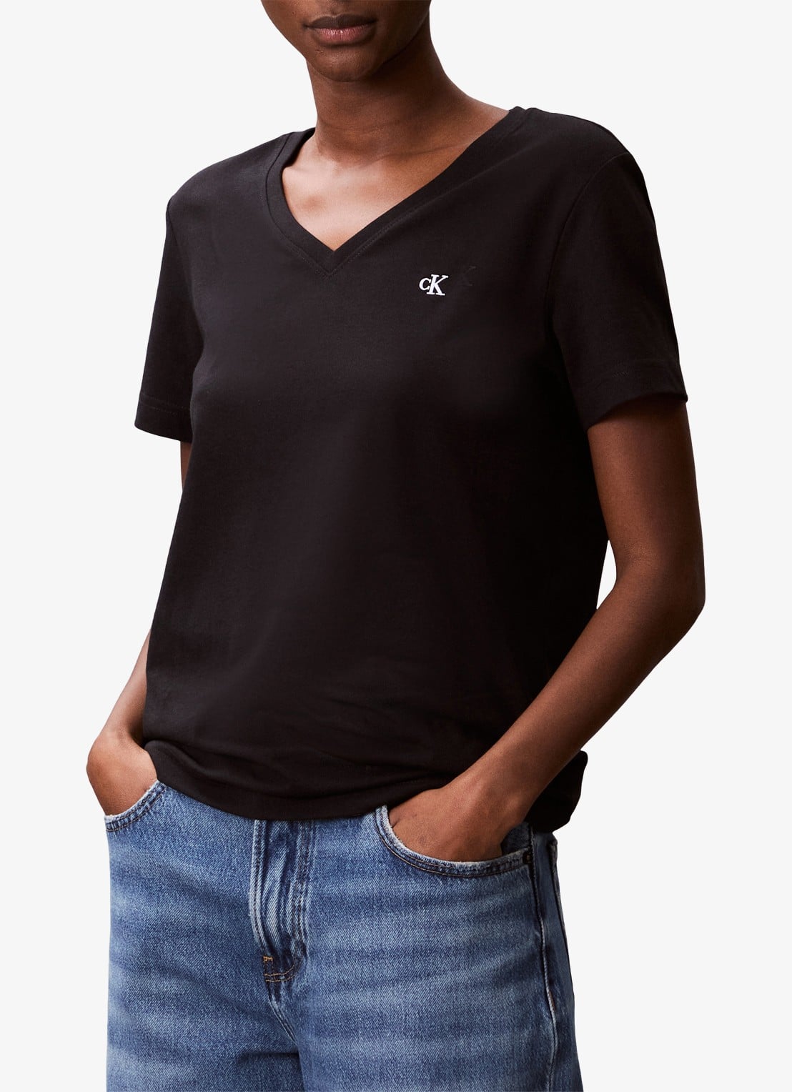Calvin Klein T-shirt met logoborduring - detail zwart