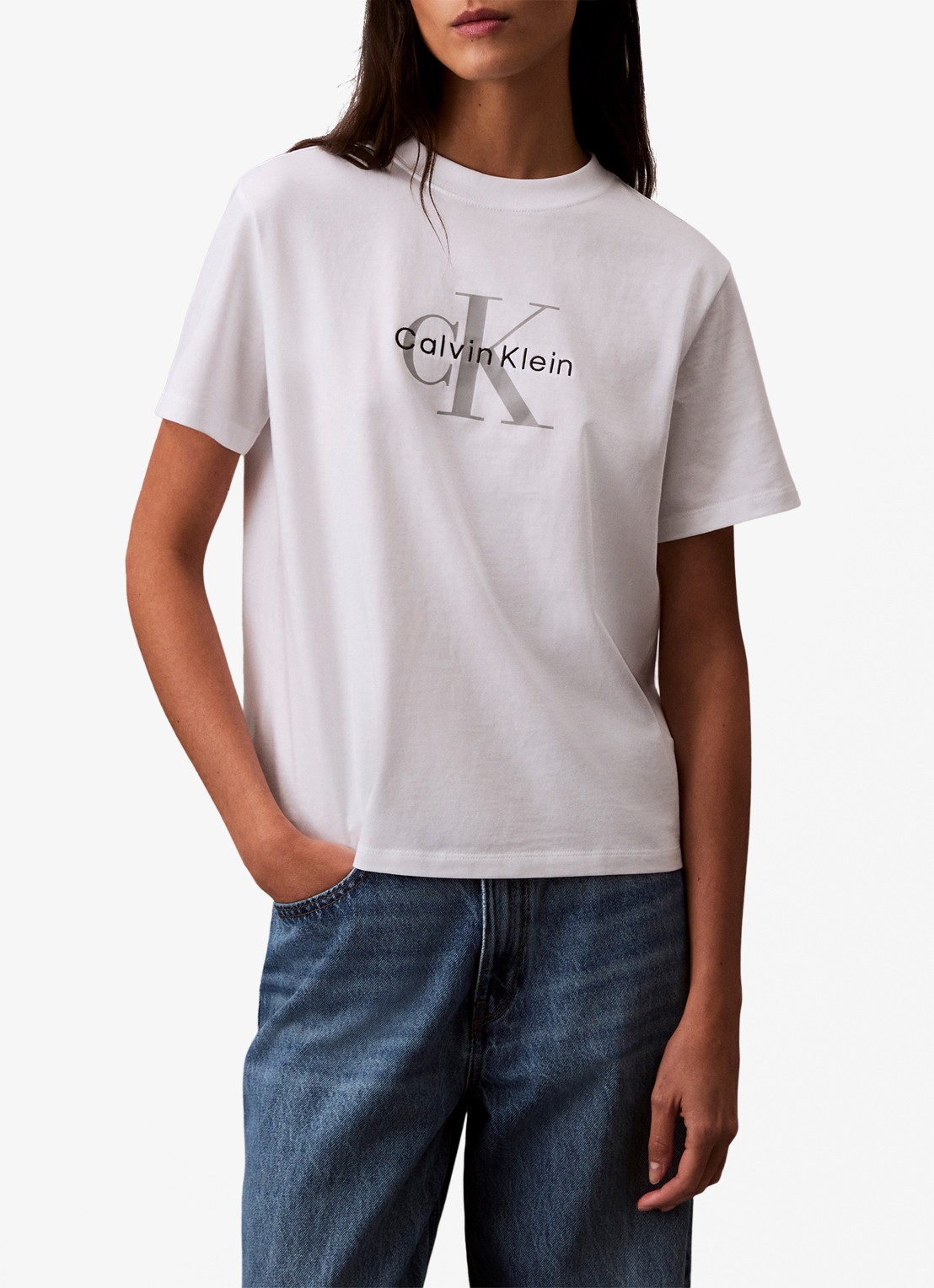 Calvin Klein T-shirt met logoborduring - detail 2 wit