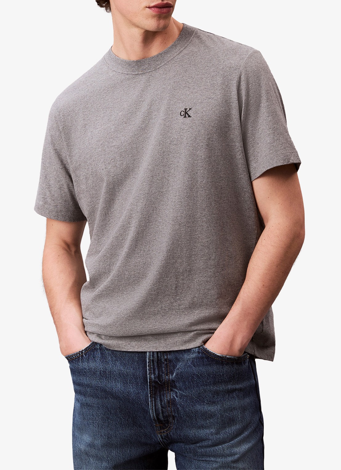 Calvin Klein T-shirt met logoborduring - detail grijsmele