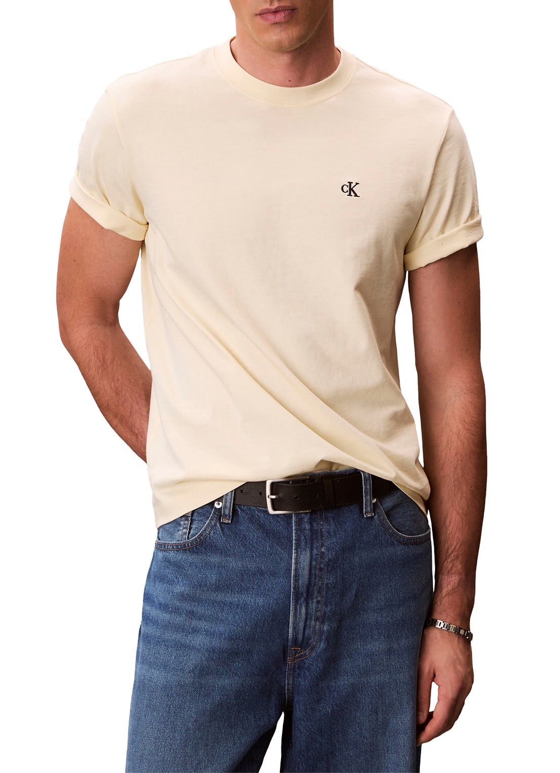 Calvin Klein T-shirt met logoborduring - detail pear sorbet-zrk/ geel