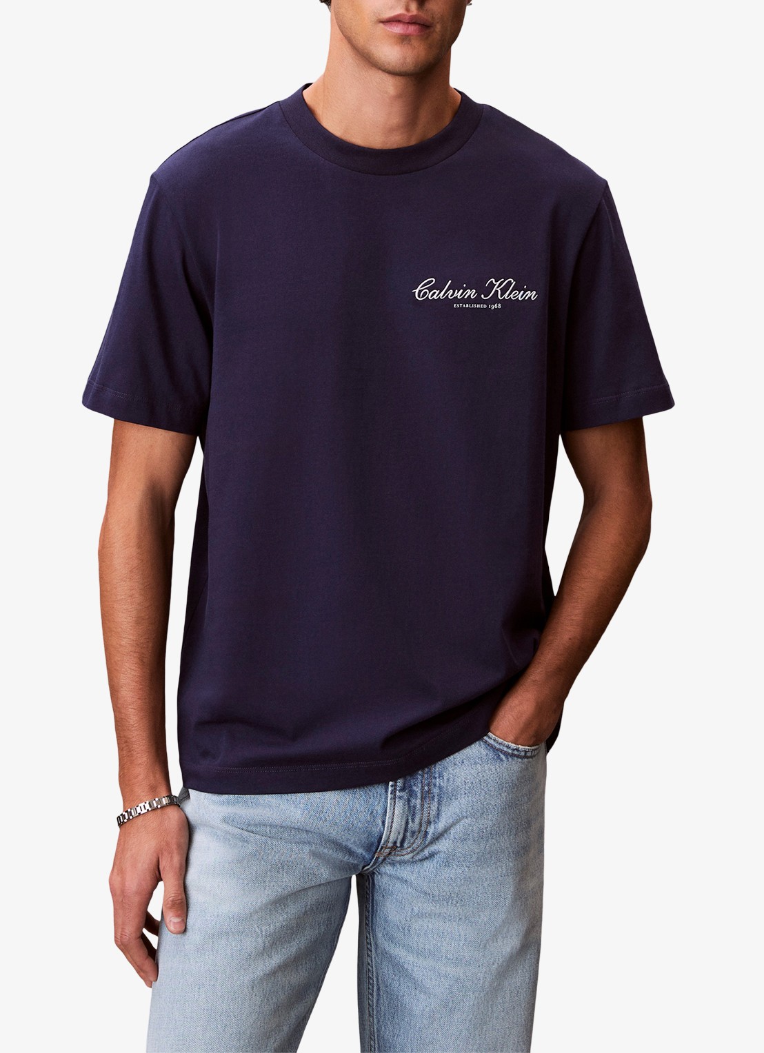 Calvin Klein T-shirt met logoborduring - detail 4 donkerblauw
