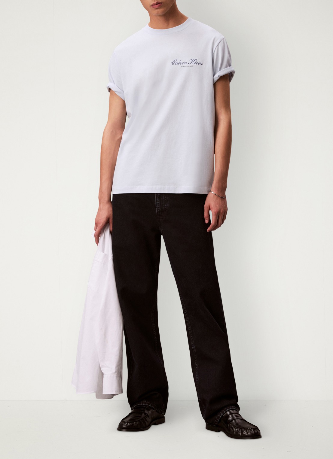 Calvin Klein T-shirt met logoborduring - voorkant 2 gebroken wit