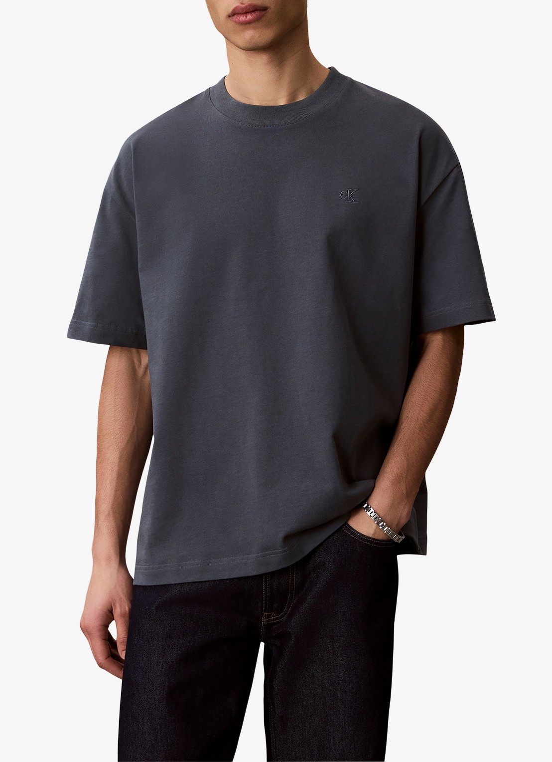 Calvin Klein T-shirt met logoborduring - detail dark slate-ceg /  groen