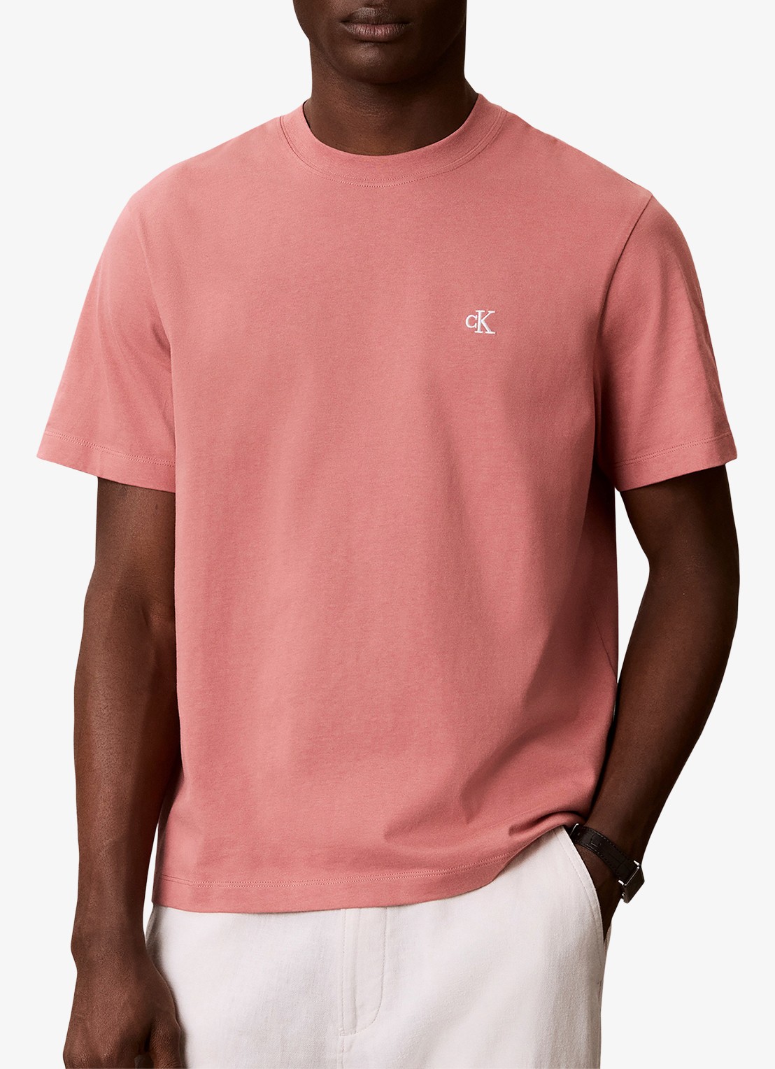 Calvin Klein T-shirt met logoborduring - detail 2 light mahogany / lichtbruin
