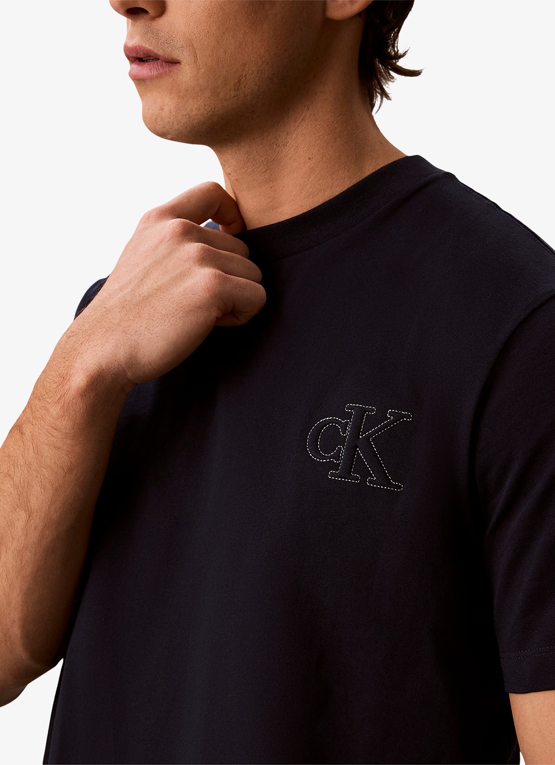 Calvin Klein T-shirt met logoborduring - detail 3 donkerblauw