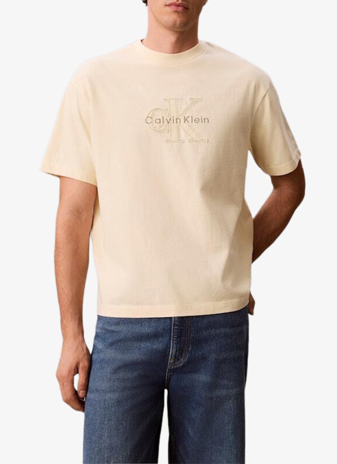 Calvin Klein T-shirt met logoborduring - detail 2 creme