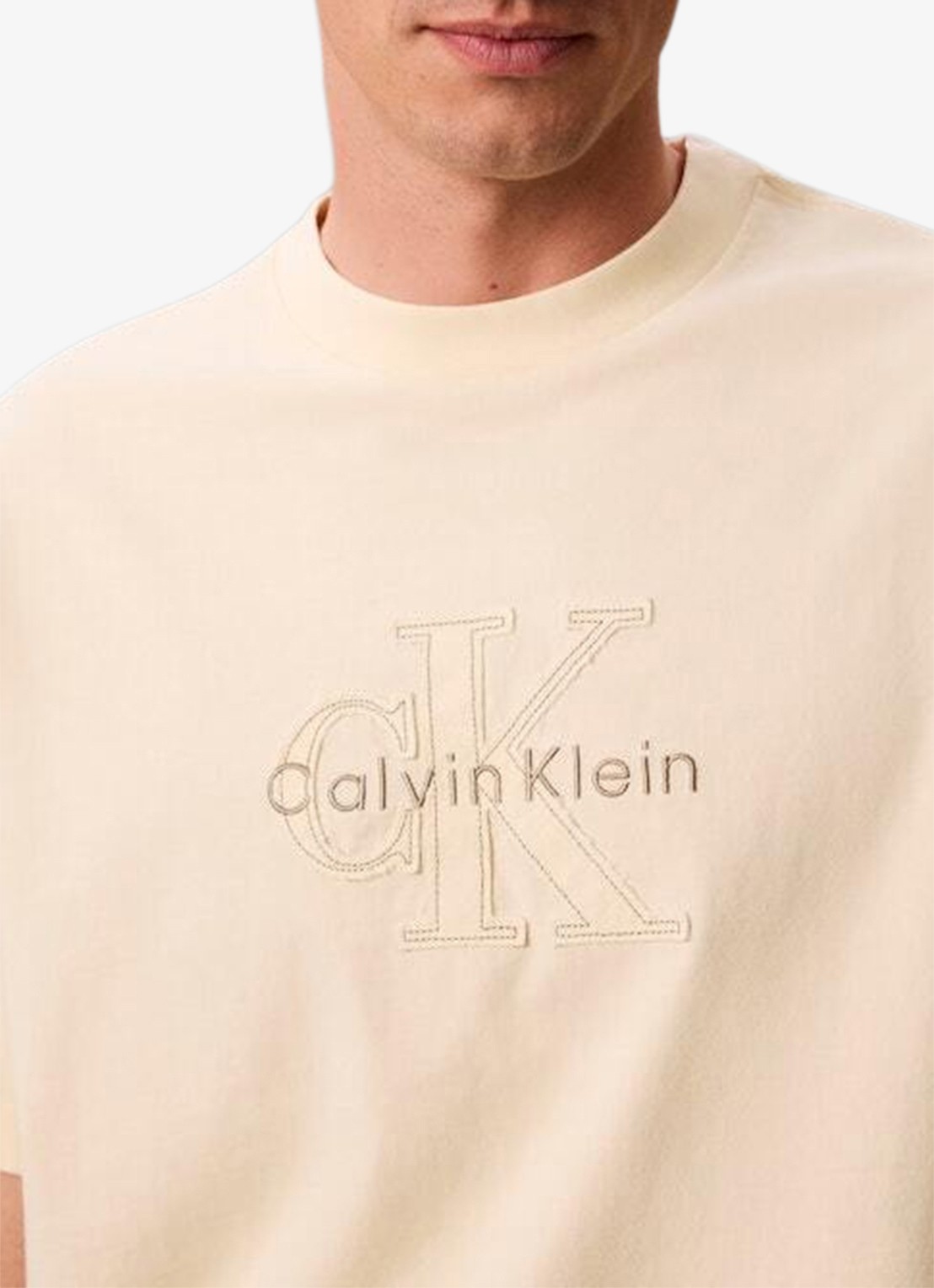 Calvin Klein T-shirt met logoborduring - detail 3 creme