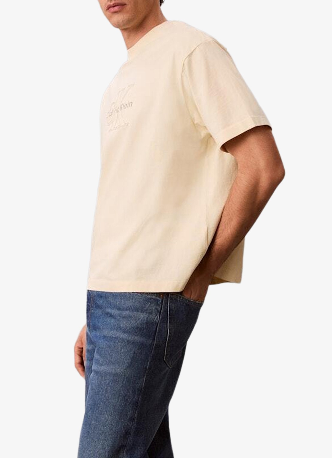 Calvin Klein T-shirt met logoborduring - detail 4 creme