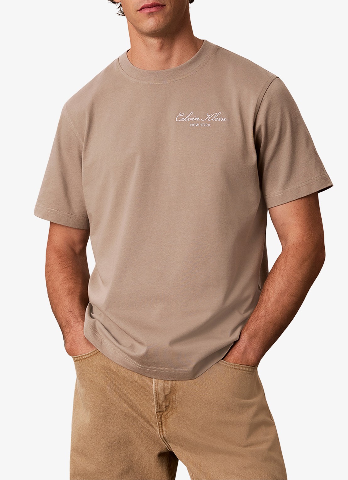 Calvin Klein T-shirt met logoborduring - detail 4 beige
