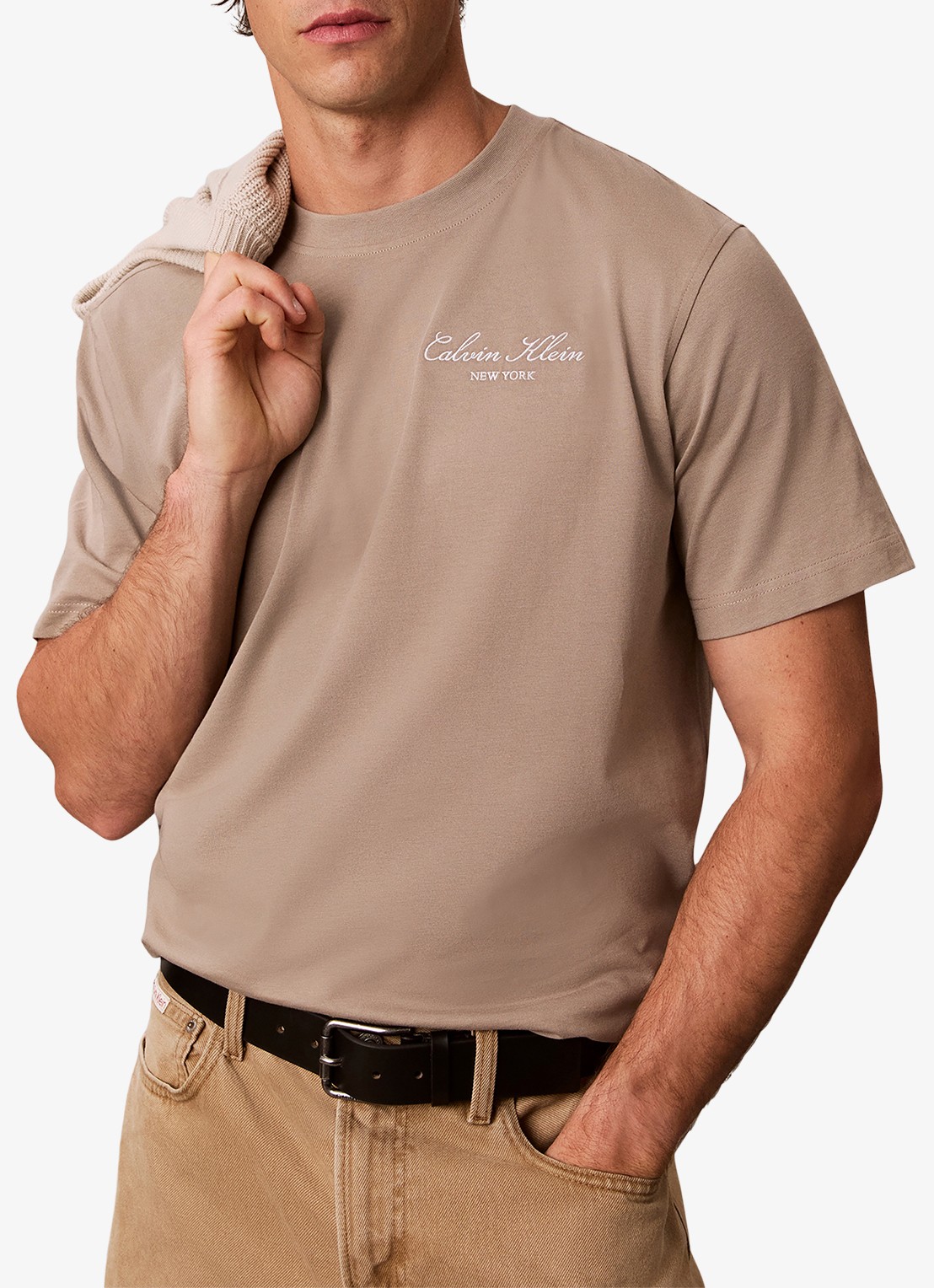 Calvin Klein T-shirt met logoborduring - detail 6 beige