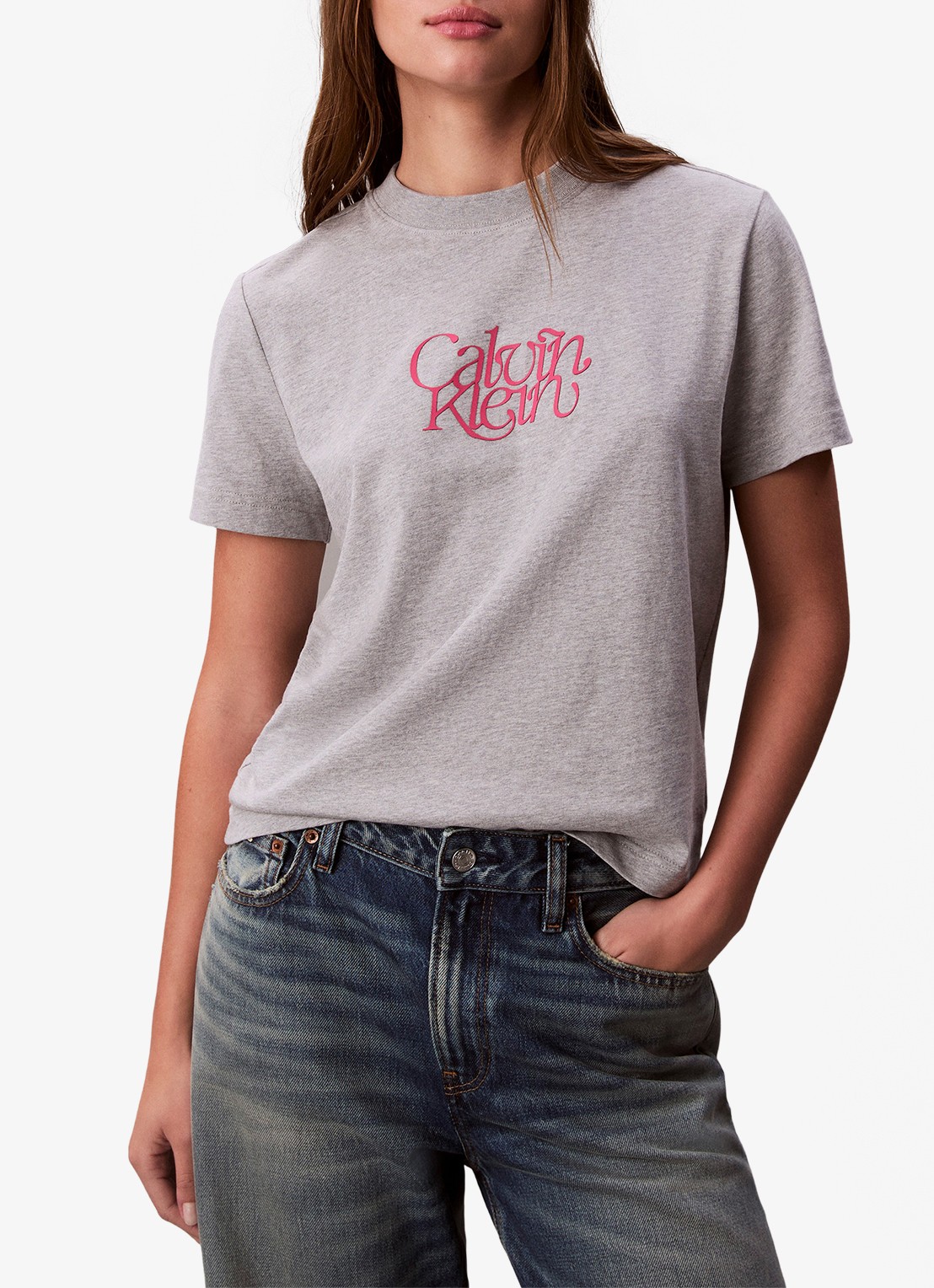 Calvin Klein T-shirt met logoprint - detail grijs