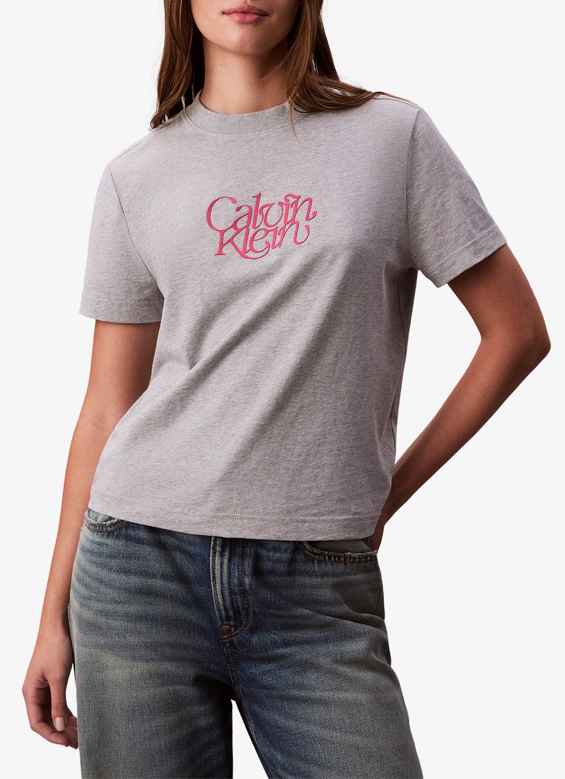 Calvin Klein T-shirt met logoprint - detail 3 grijs