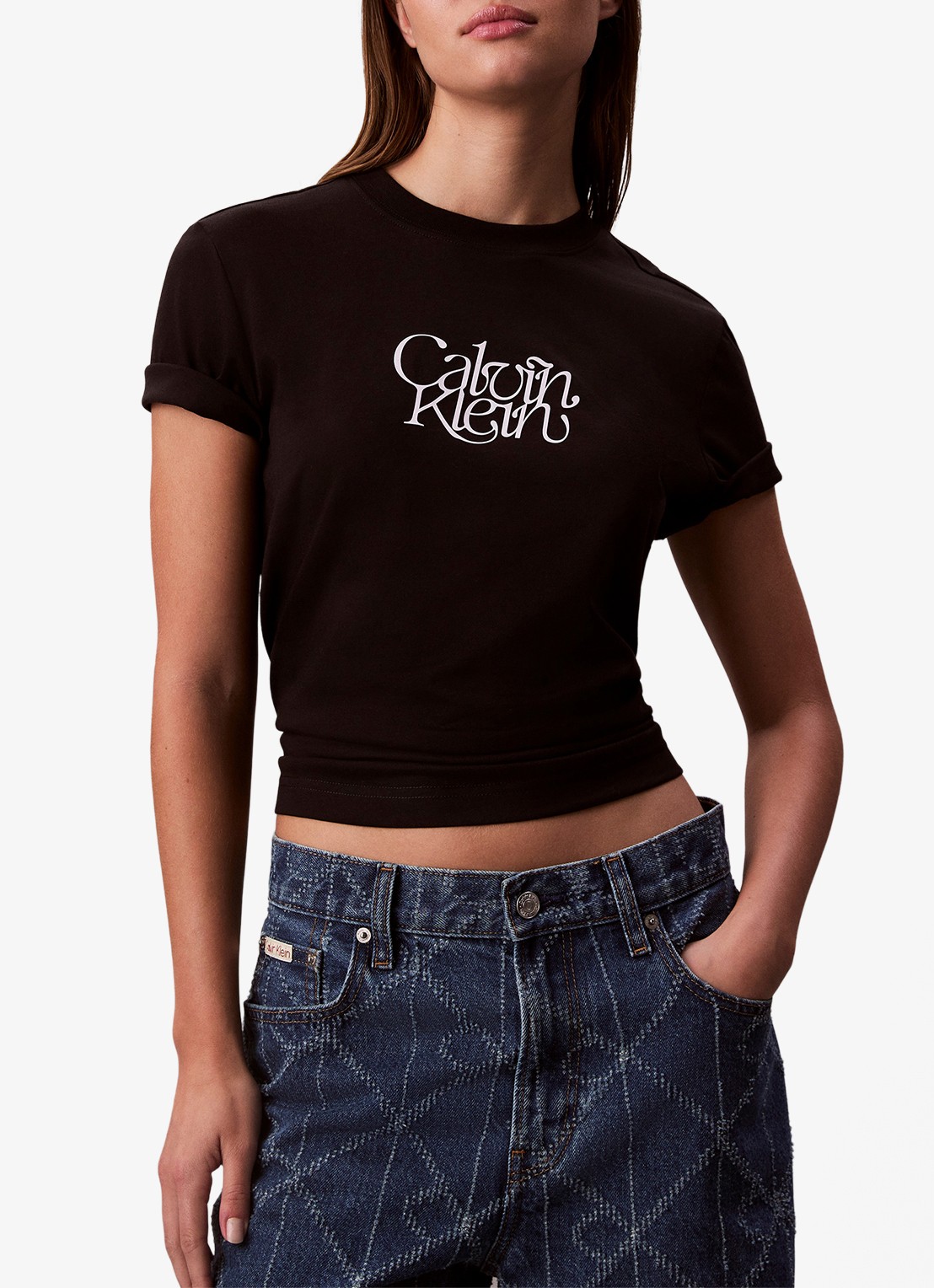 Calvin Klein T-shirt met logoprint - detail zwart