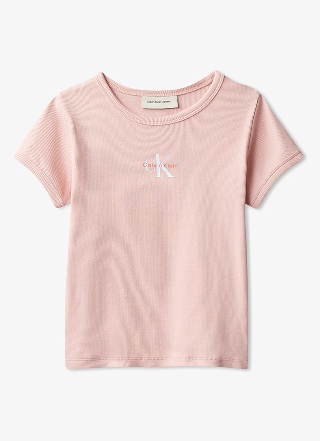 Calvin Klein T-shirt met ribstructuur en logo - voorkant 2 roze