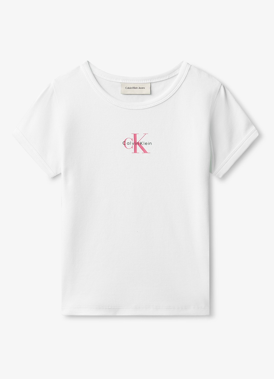 Calvin Klein T-shirt met ribstructuur en logo - voorkant 2 wit