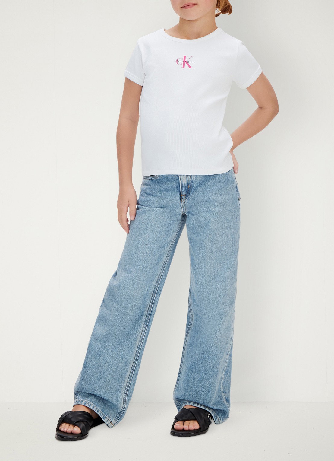 Calvin Klein T-shirt met ribstructuur en logo - voorkant 3 wit