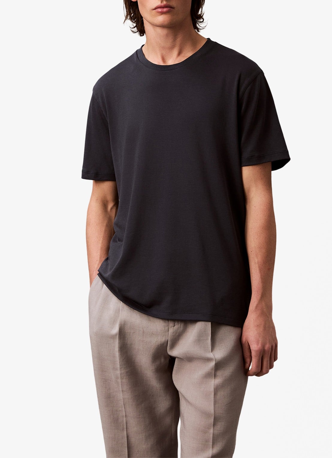 Calvin Klein T-shirt met ronde hals  - detail 2 donkerblauw