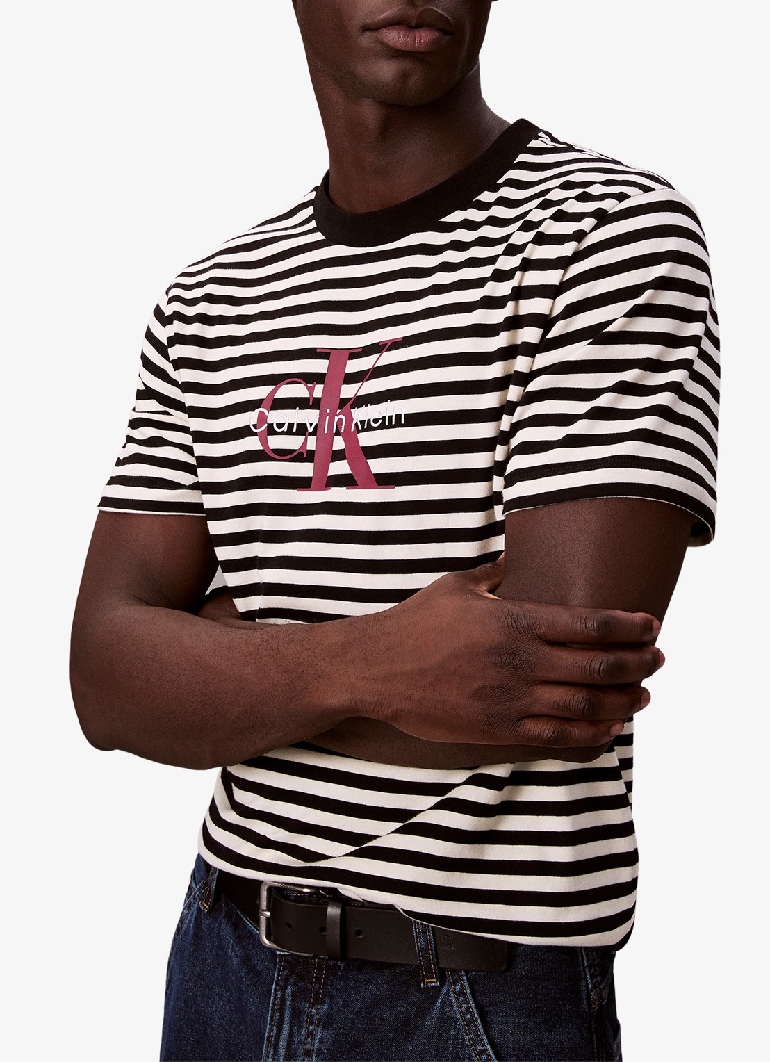 Calvin Klein T-shirt met streepprint en logo - detail 4 zwart